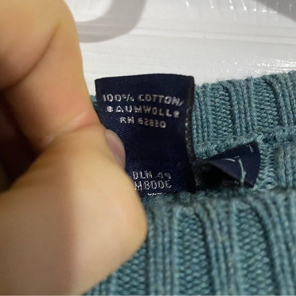 Lands End Mens Large Green/Teal Sweater Cotton Sweater Made in USA VINTAGE - Picture 3 of 4